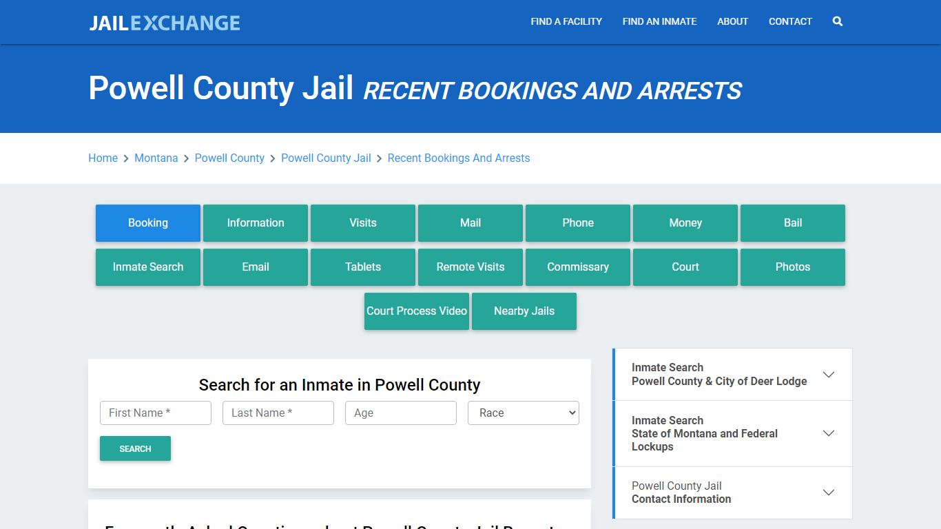 Powell County Jail MT Recent Arrests and Bookings - Jail Exchange