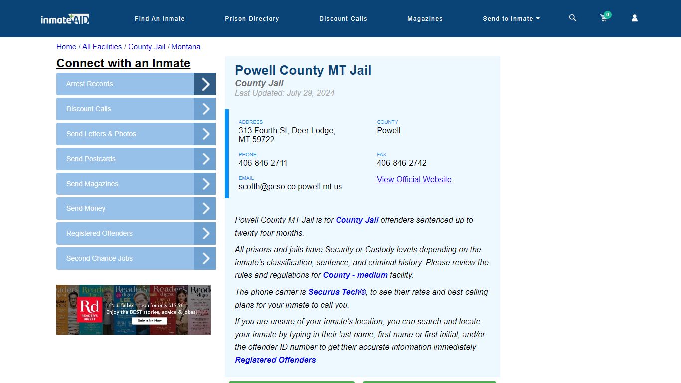 Powell County MT Jail - Inmate Locator