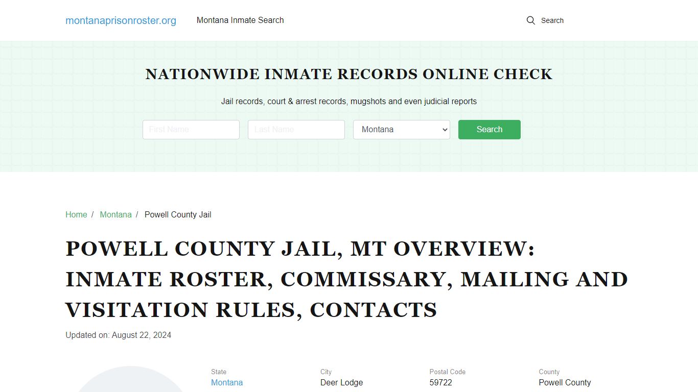 Powell County Jail, MT: Offender Search, Visitation & Contact Info